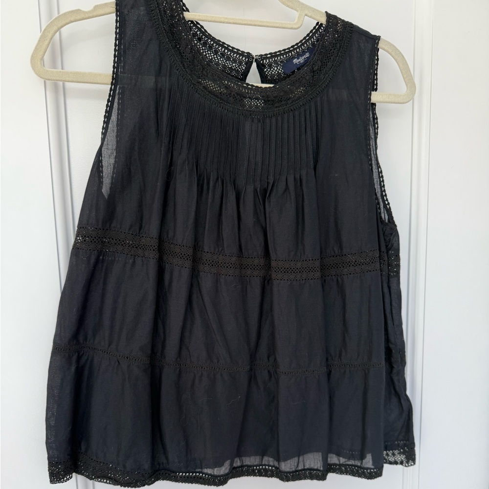 Madewell Black Sleeveless Crochet-Trim Blouse